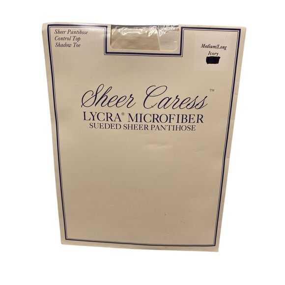 Sheer Caress Lycra Microfiber Pantyhose Ivory Med Large Sueded Sheer Control Top - Picture 1 of 4